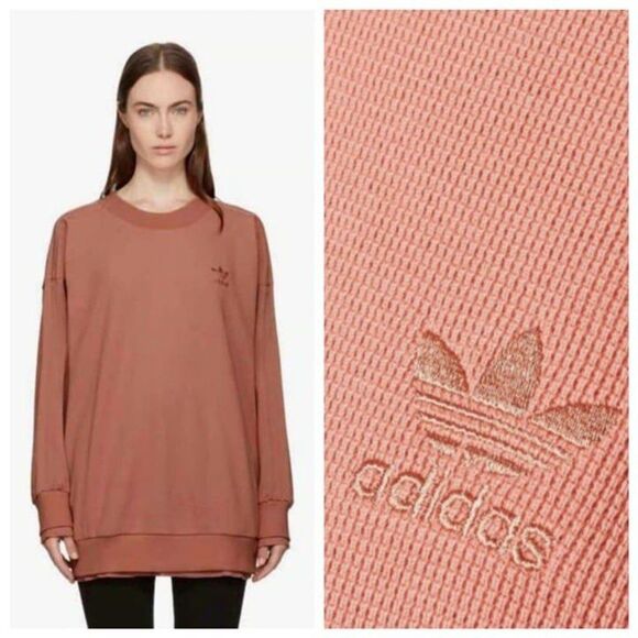 Adidas Originals Size M Thermal Sweatshirt With Pockets In Raw Peach Pink - Picture 1 of 12